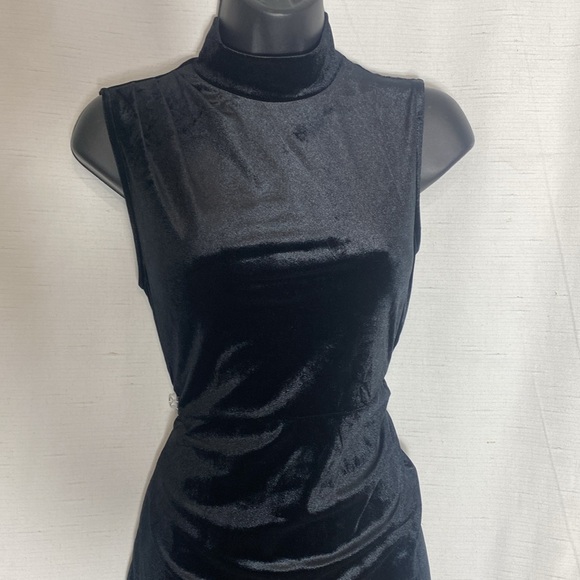 Capuffy  Velvet Maxi Dress Sexy Split Ruched Bodycon Dress Velvet Open Back Sz S - Picture 7 of 15